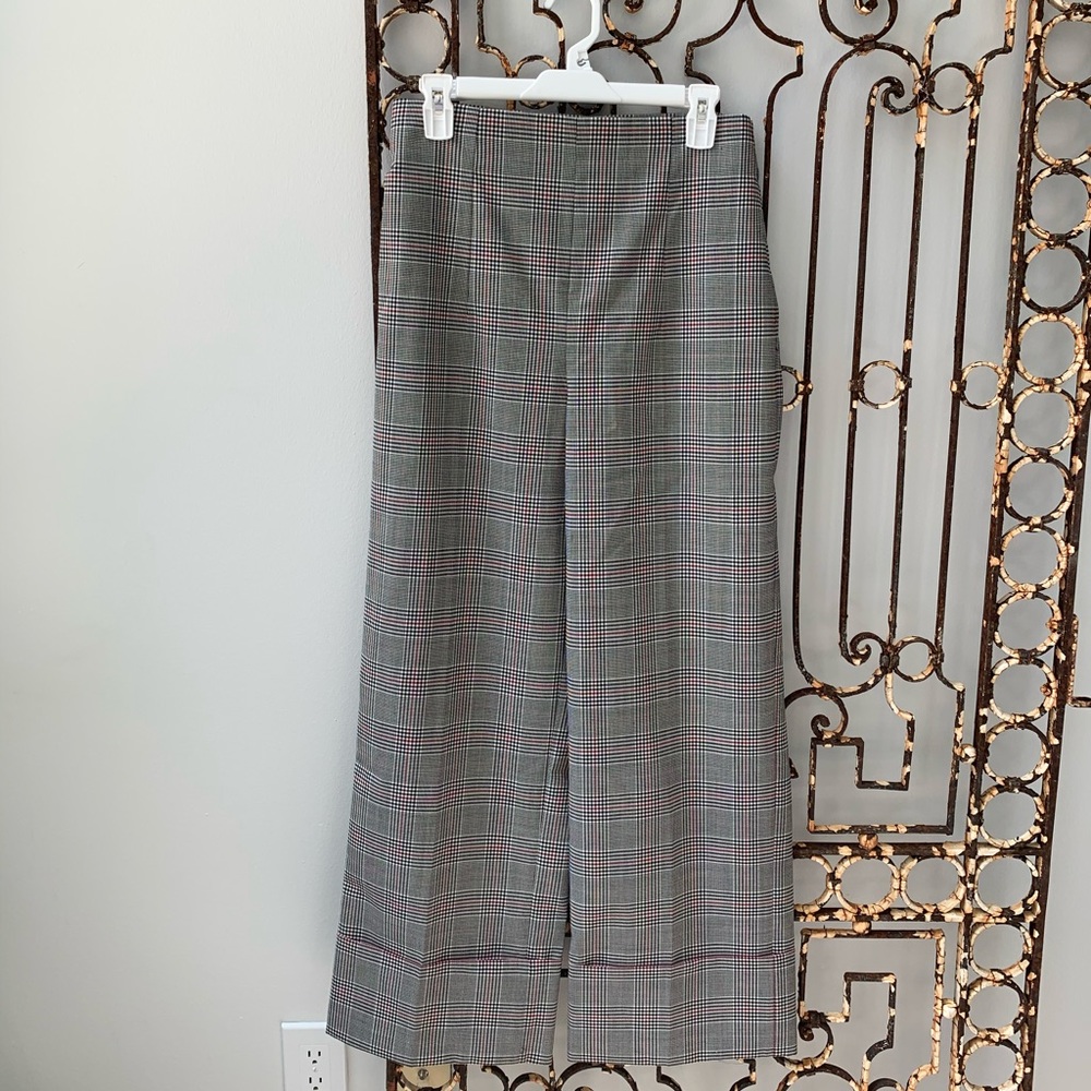 ZARA Plaid High-Waist Wide-Leg Trouser